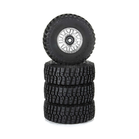 Flat Iron F/R Tires Mounted 12mm Hex Chrome Diablo (4) for Arrma Typhon Grom