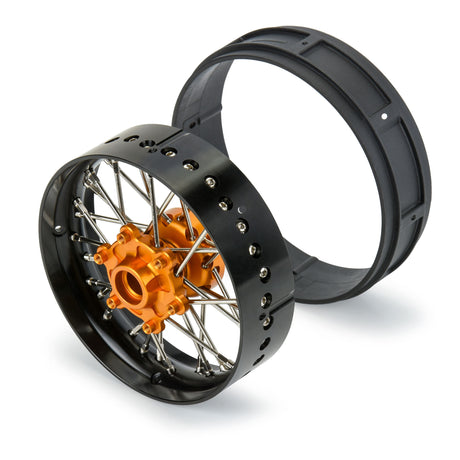 Pro-Spec Aluminum V2 Bead Front Wheel Assembled, Black/Gold for Losi Promoto-SM