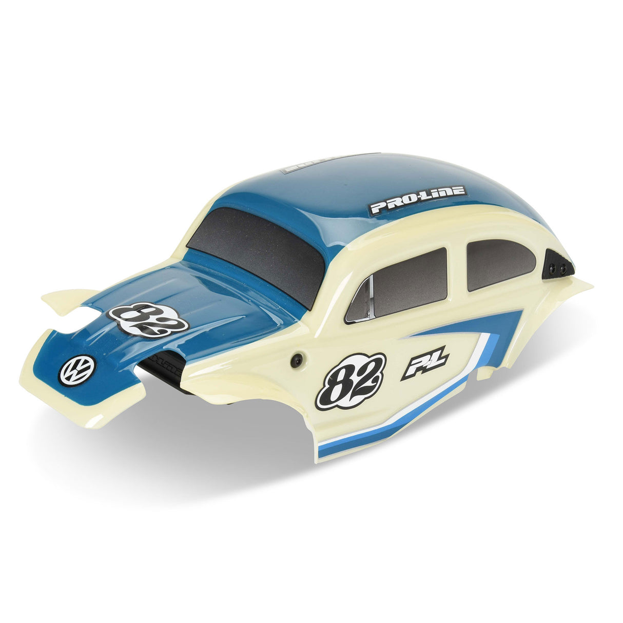 Class 1 VW Bug Blue Race Body Conversion Kit and Flat Iron Tires Mounted 12mm Chrome Diablo (4) for Arrma Typhon Grom