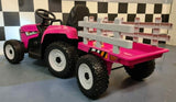 Børnetraktor 12 volt med anhænger pink
