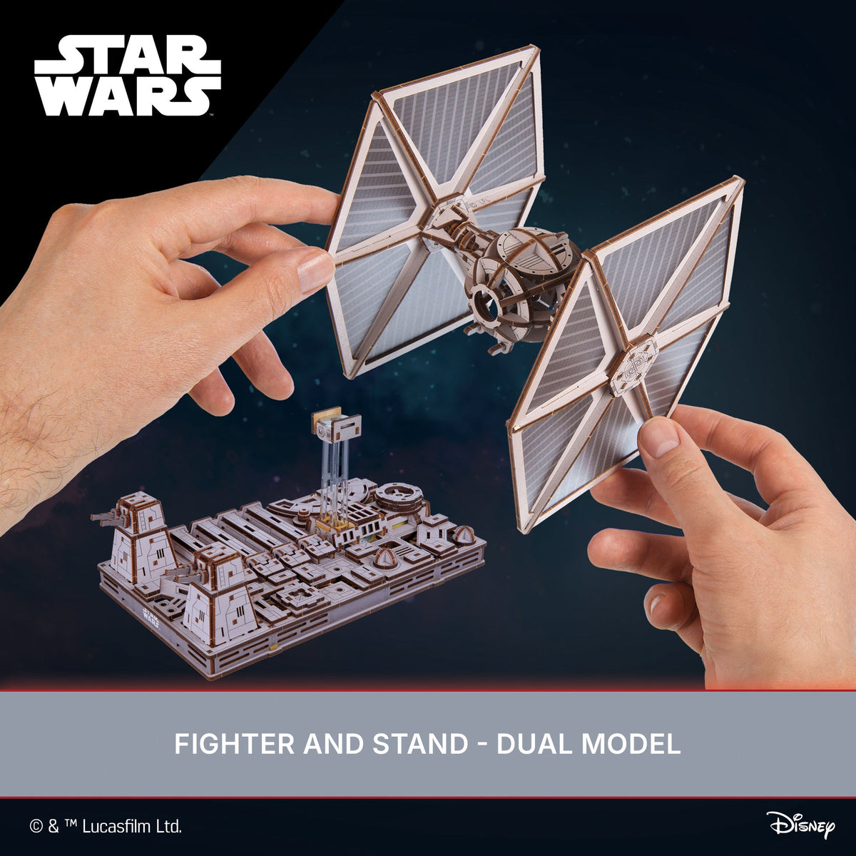 UGEARS Star Wars TIE Fighter – 3D træbyggesæt med motor (400 dele)