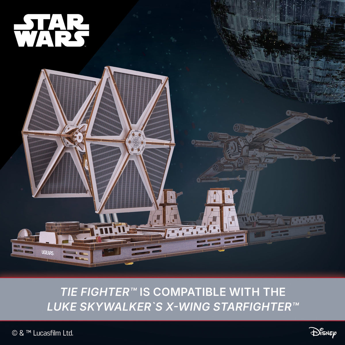 UGEARS Star Wars TIE Fighter – 3D træbyggesæt med motor (400 dele)