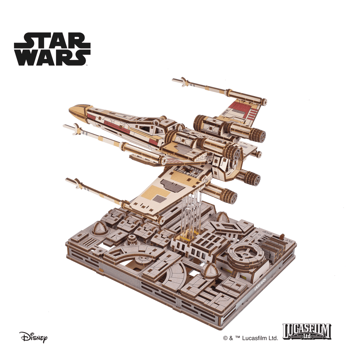 UGEARS Star Wars Luke Skywalkers X-Wing Starfighter – 3D træbyggesæt med motor (455 dele)