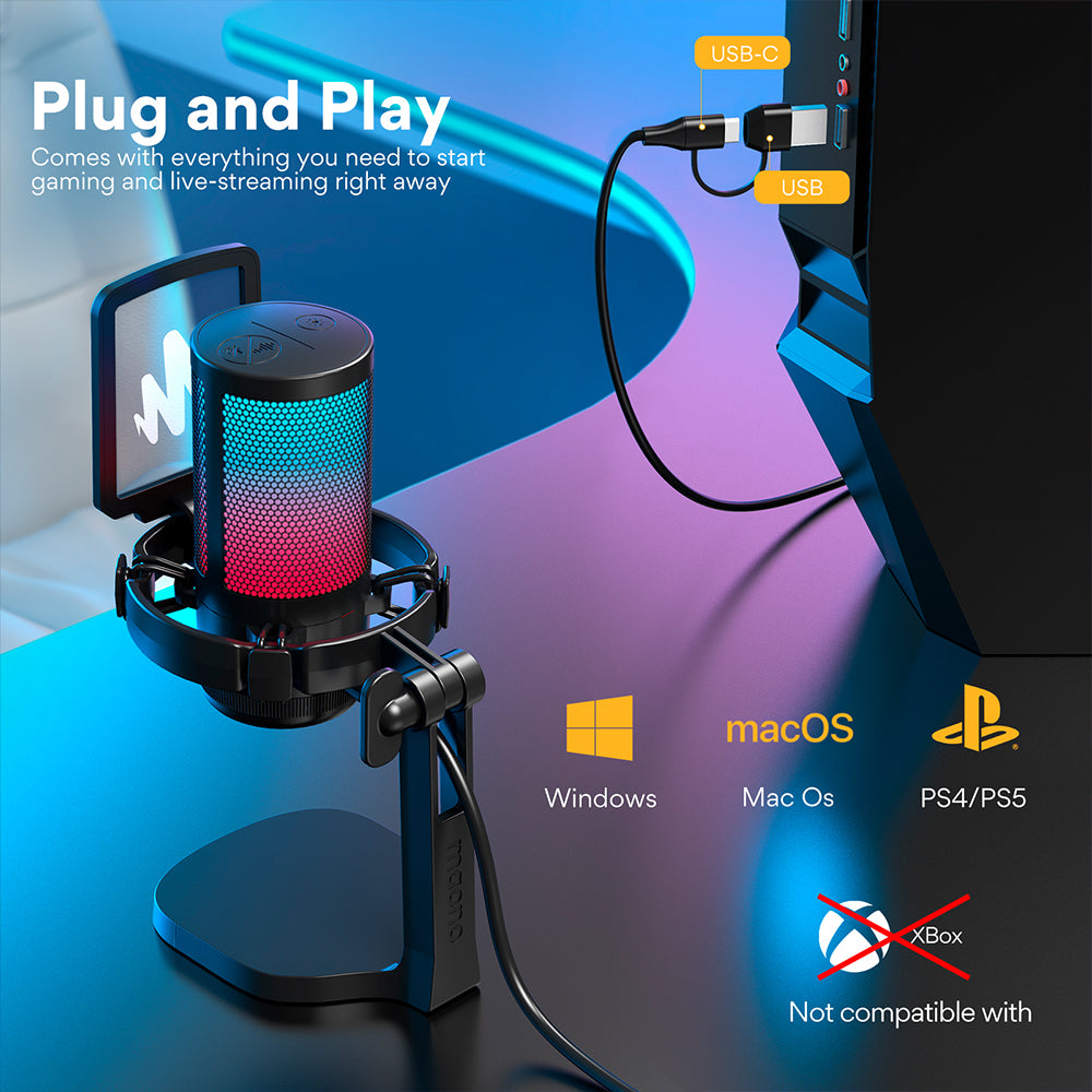MAONO DGM20 GamerWave Condenser USB Gaming RGB Microphone