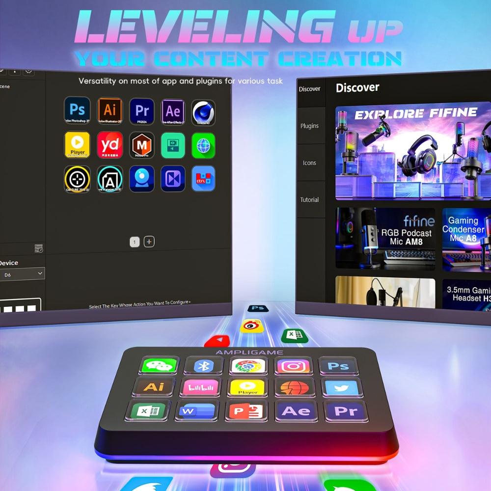 Fifine D6 Stream Controller with 15 Customized Keys and Software for Streaming, Gaming