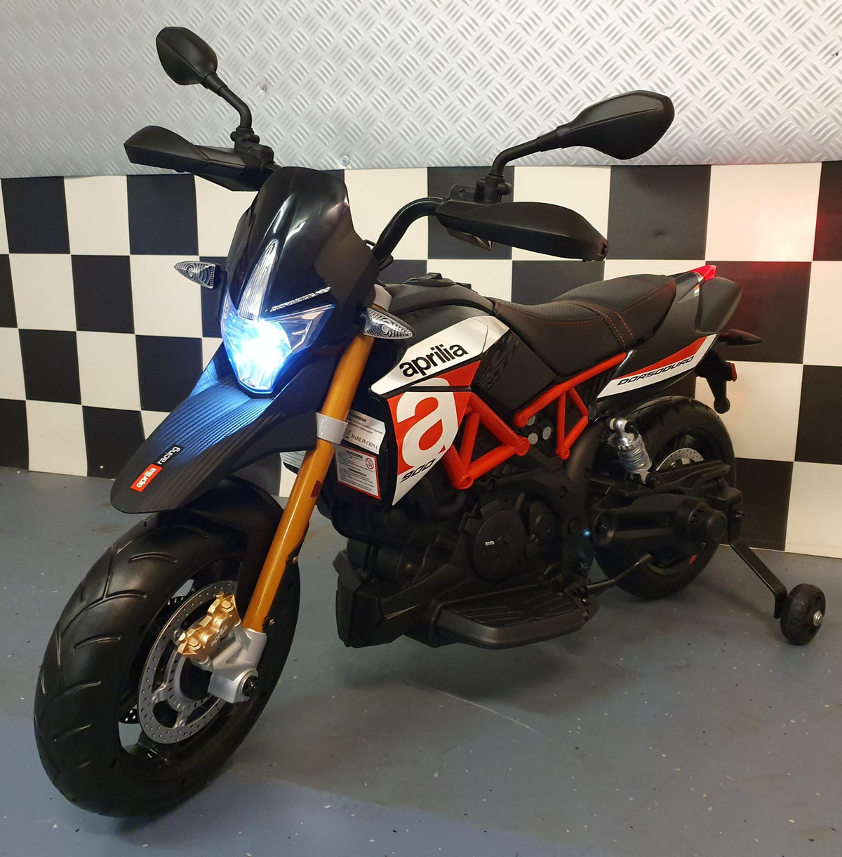 Aprilia Dorsoduro 12V elmotorcykel för barn