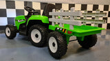 Børnetraktor 12V med anhænger og fjernbetjening – grøn