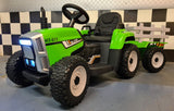 Børnetraktor 12V med anhænger og fjernbetjening – grøn