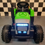 Børnetraktor 12V med anhænger og fjernbetjening – grøn
