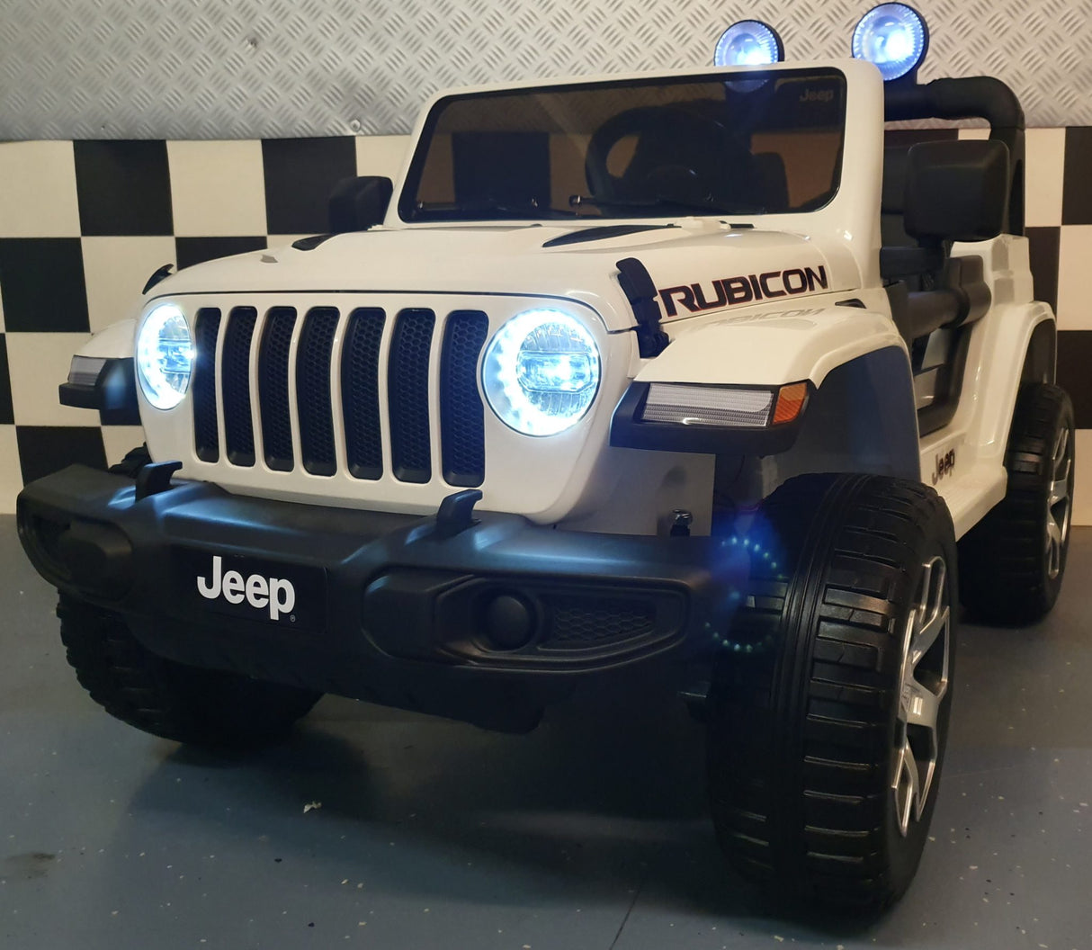 Jeep Wrangler børnebil 12 volt 4 hjulstræk RC hvid