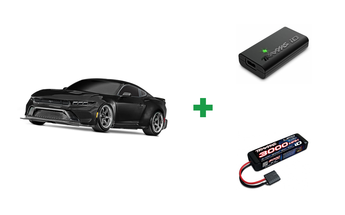 Kombopakke: Traxxas 105237-4 4-TEC Drift 2WD Mustang XL-5 TQi + USB-C lader og 2S batteri