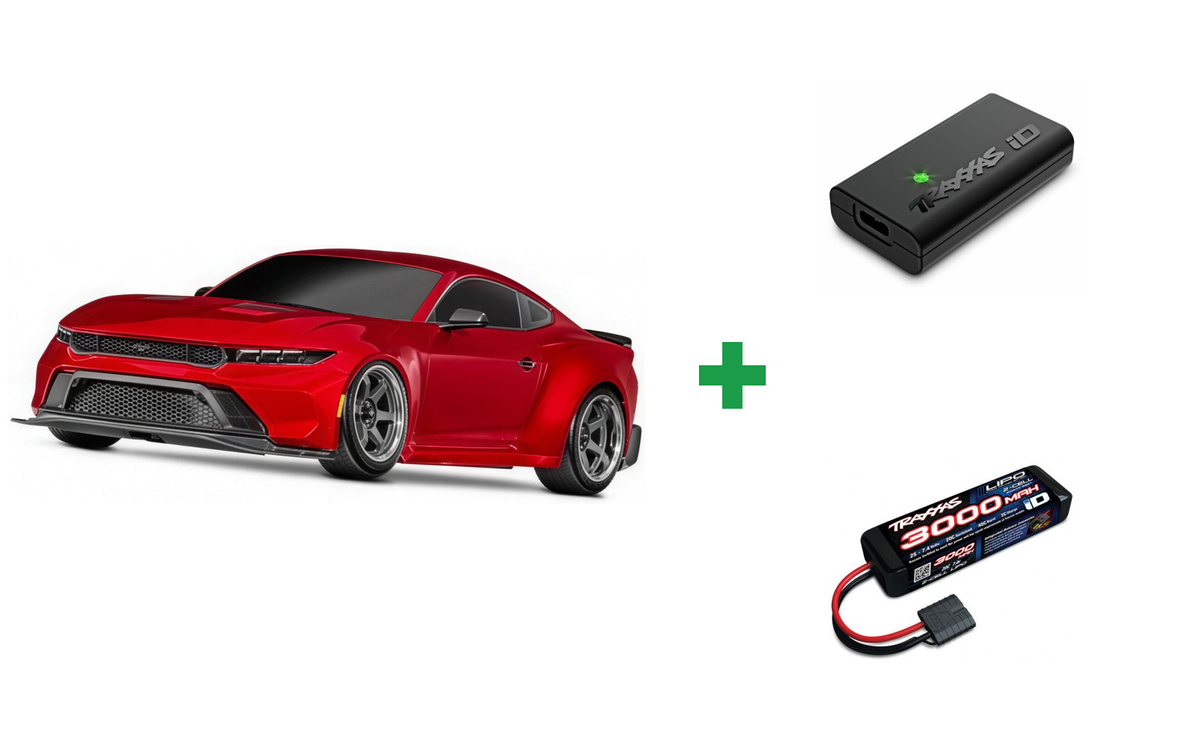Kombopakke: Traxxas 105237-4 4-TEC Drift 2WD Mustang XL-5 TQi + USB-C lader og 2S batteri