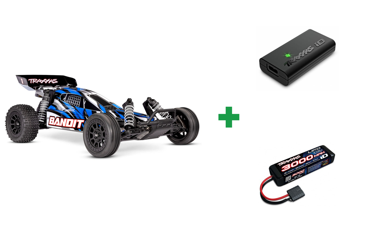 Kombopakke: Bandit 2WD 1/10 RTR TQ EHD Red-X USB-C Charger /7 cell NiMH 3000mAh + USB-C lader og 2S batteri
