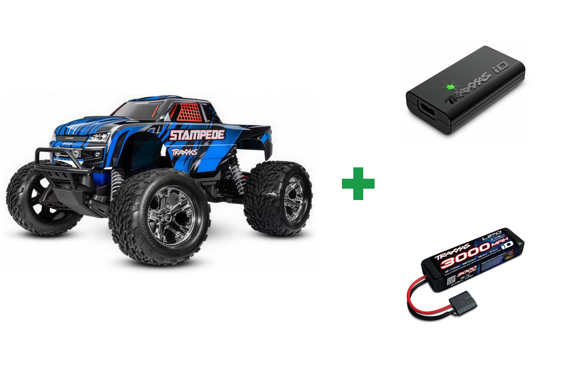 Traxxas 36254-8 Stampede 2WD RTR + USB-C nätadapter och kabel - Kombopaket