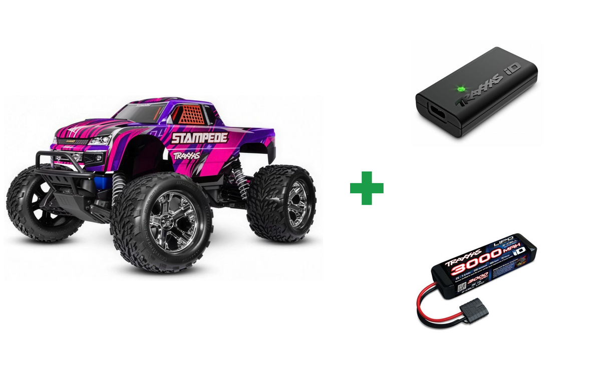 Traxxas 36254-8 Stampede 2WD RTR + USB-C nätadapter och kabel - Kombopaket