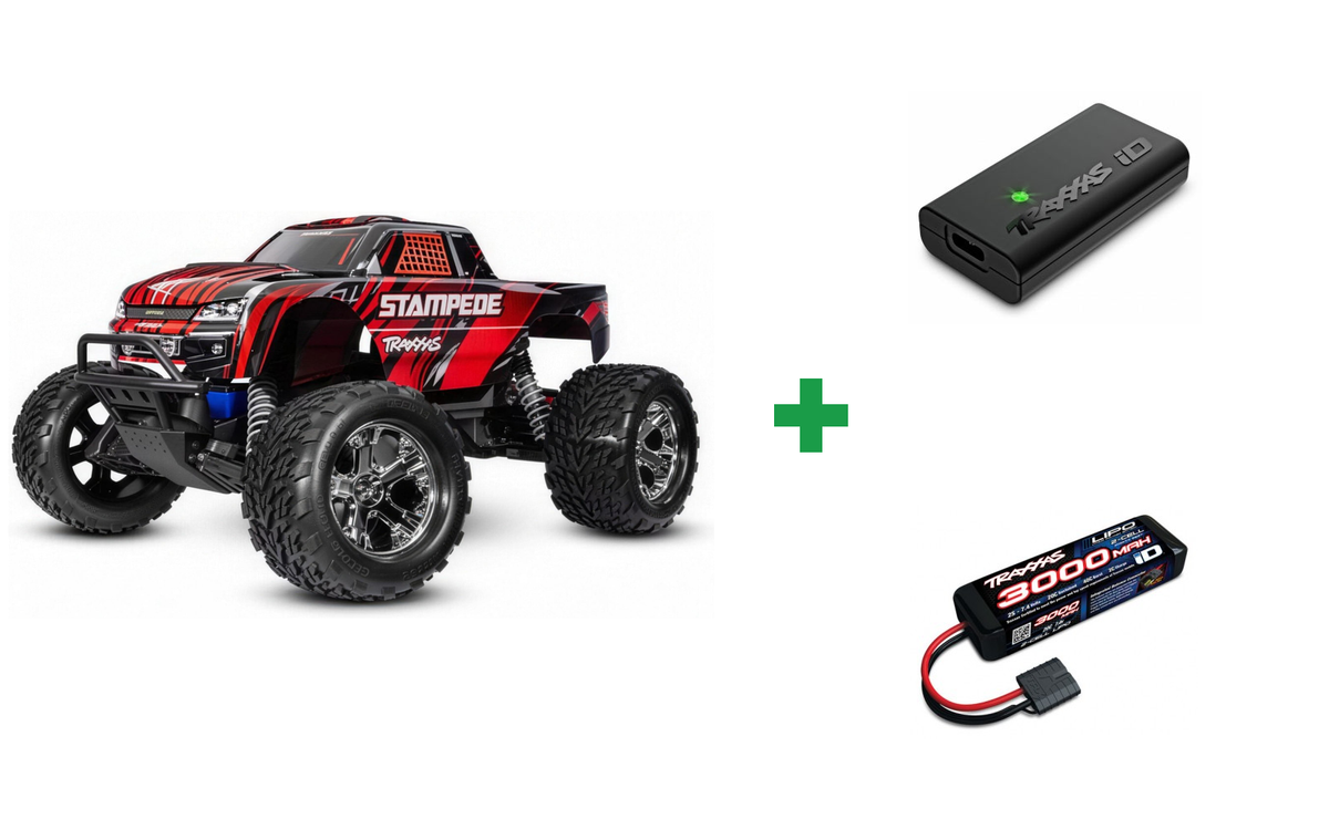 Traxxas 36254-8 Stampede 2WD RTR + USB-C nätadapter och kabel - Kombopaket