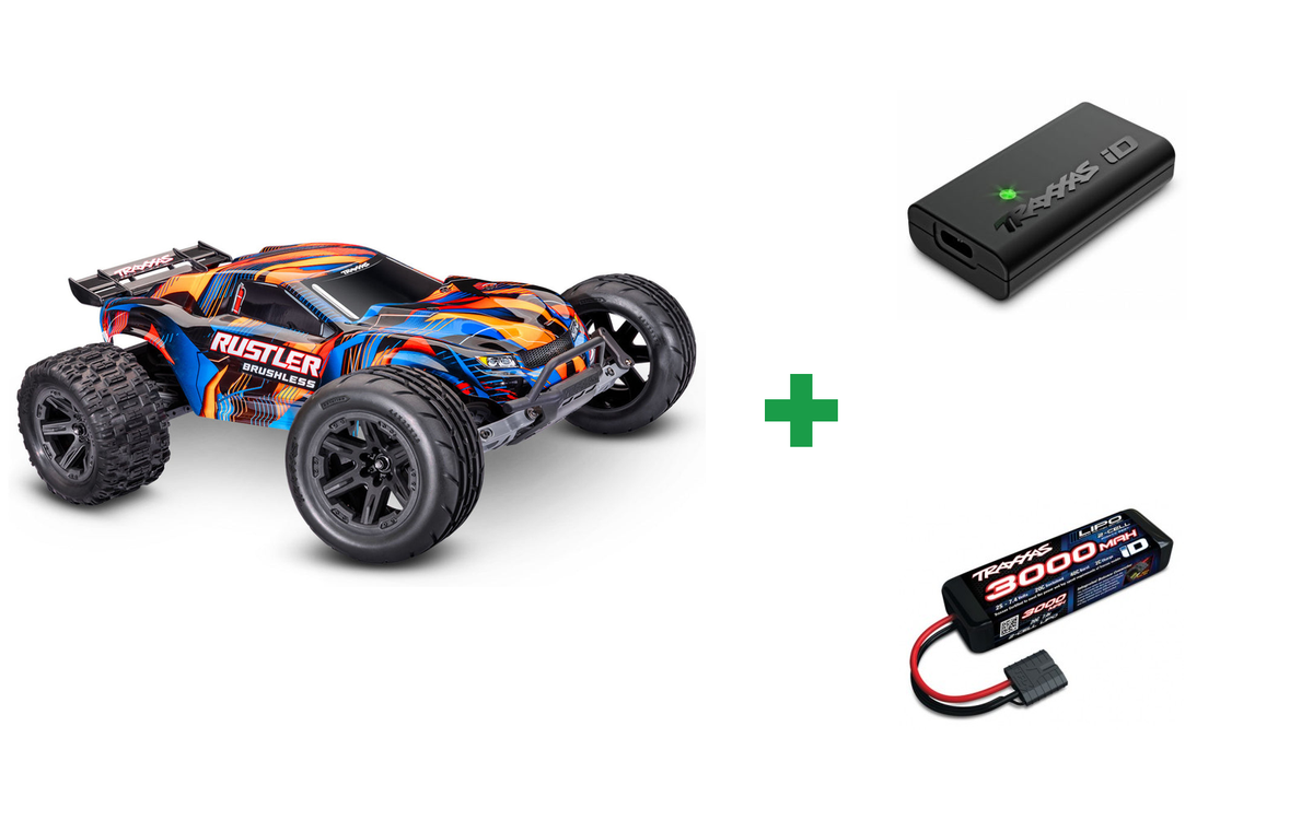 Kombopakke: Rustler 2WD 1/10 HD VX3 BL 3S RTR + USB-C lader og 2S batteri