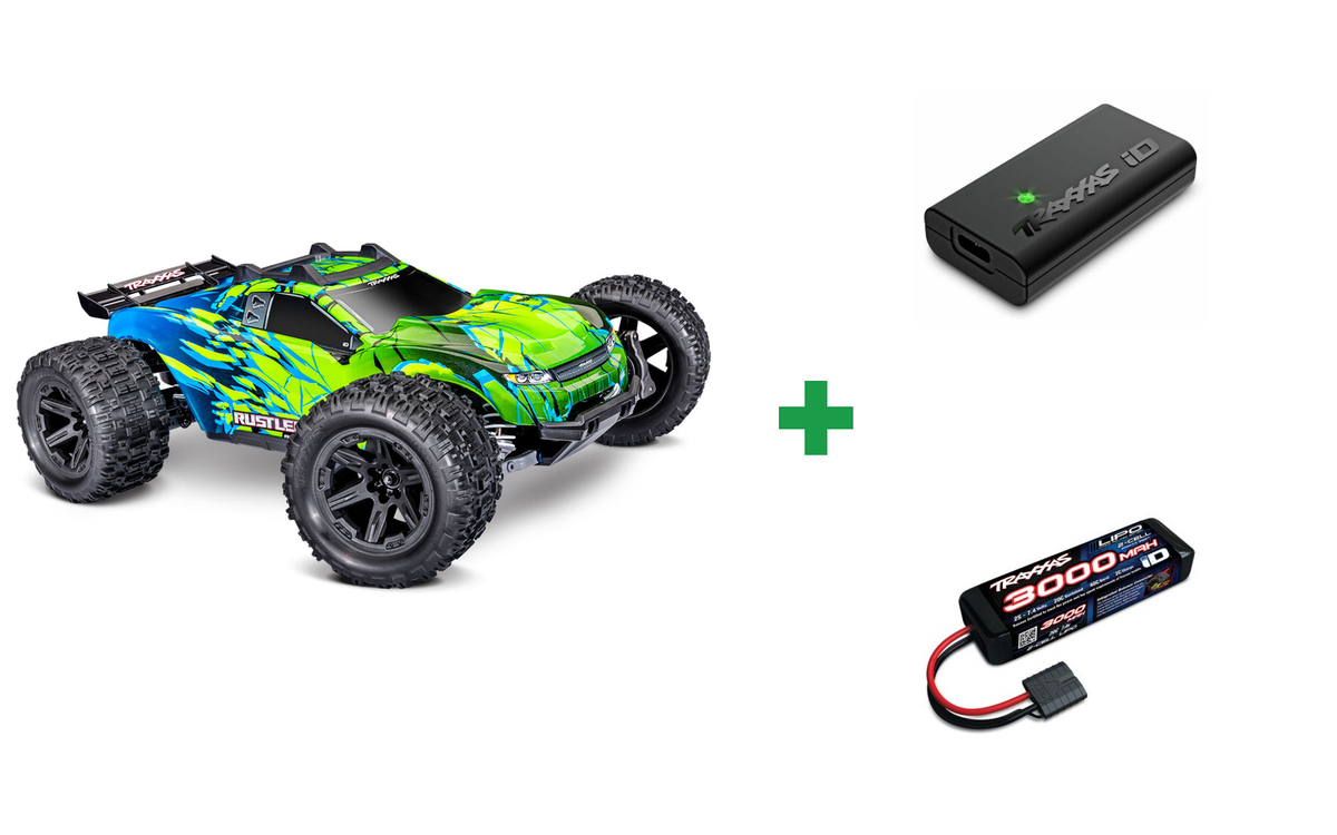 Kombopakke: Rustler 4x4 1/10 HD VX3 BL 3S RTR + USB-C lader og 2S batteri