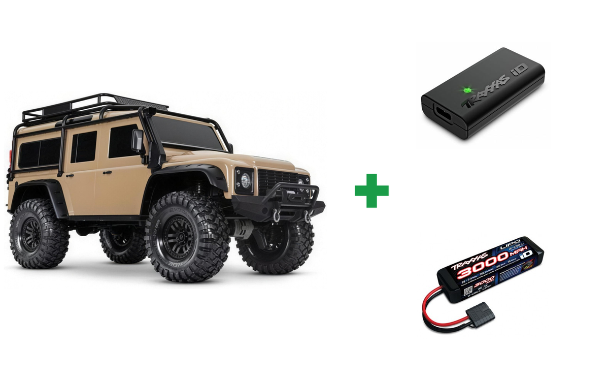 Kombopakke: Traxxas 82256-4 TRX-4 Land Rover Defender Clipless RTR + USB-C lader og 2S batteri