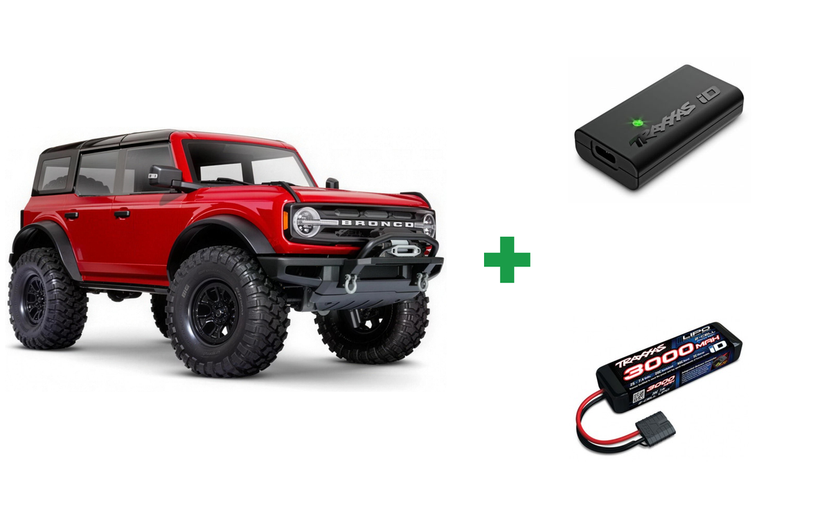 Kombopakke: Traxxas 92076-4 TRX-4 Ford Bronco 2021 Crawler RTR + USB-C lader og 2S batteri