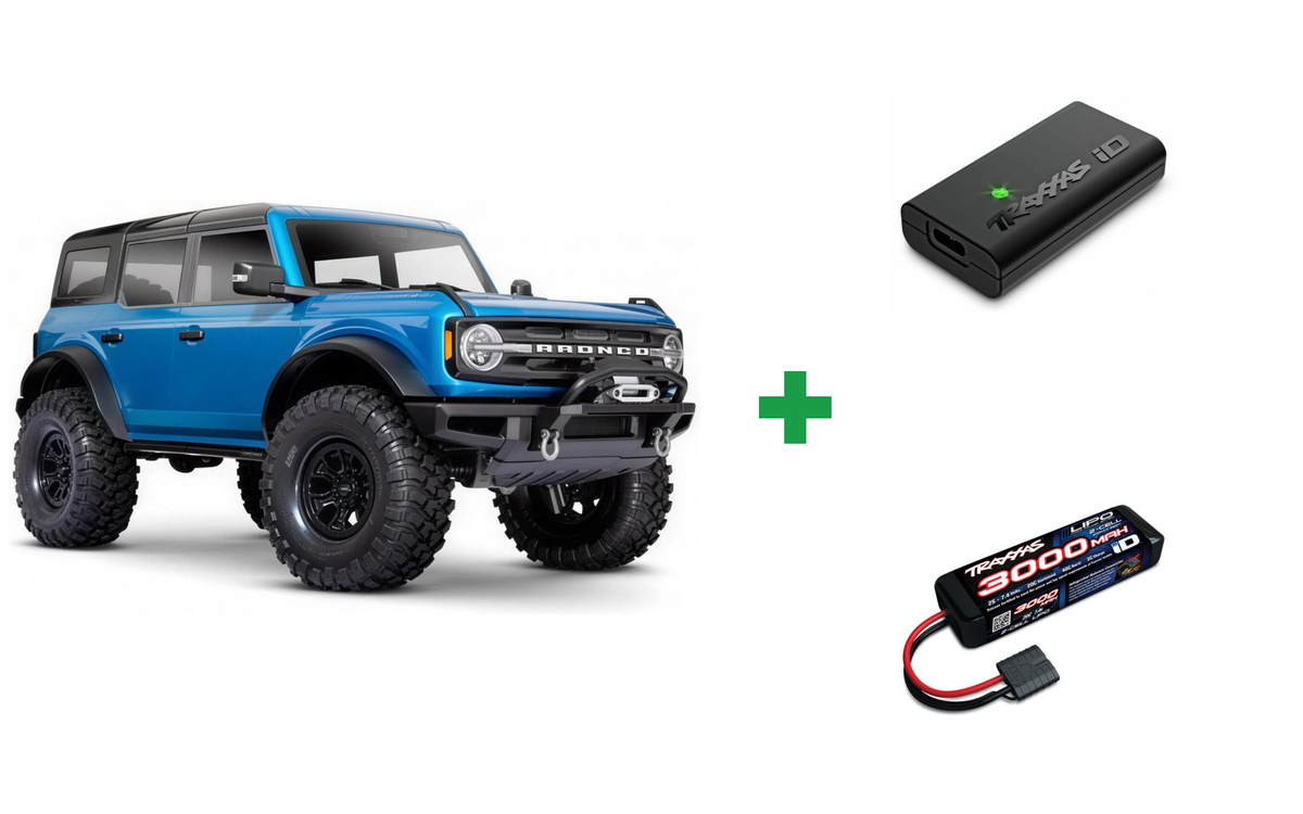 Kombopakke: Traxxas 92076-4 TRX-4 Ford Bronco 2021 Crawler RTR + USB-C lader og 2S batteri