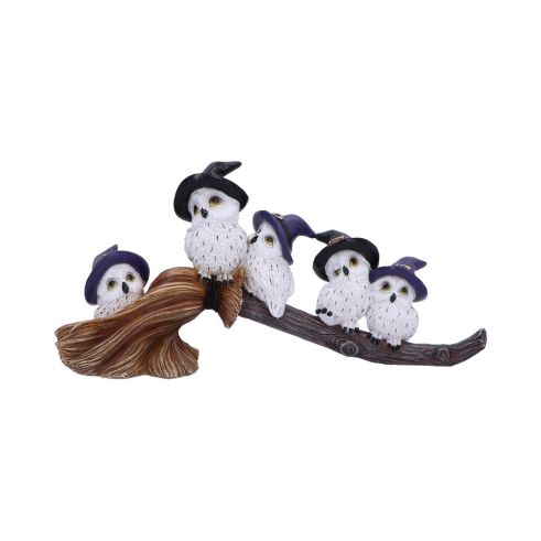 Feathered Owls on Broomstick Figurine 26cm