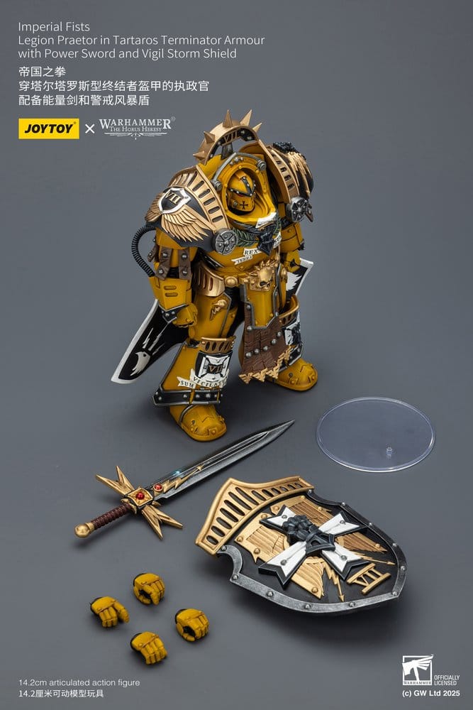 Warhammer Imperial Fists Action Figure Legion Praetor in Tartaros Terminator Armourwith Power Sword and Vigil Storm Shield 14 cm