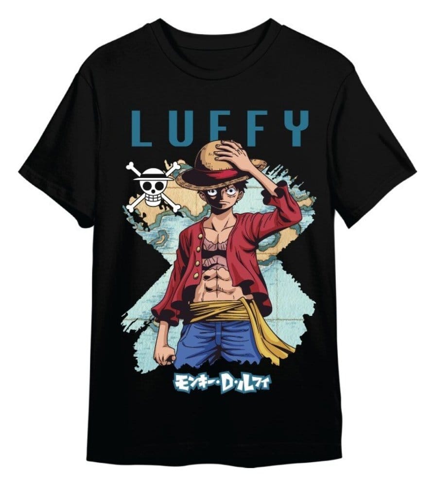 One Piece T-Shirt Monkey D. Luffy Mapa Black Size XL